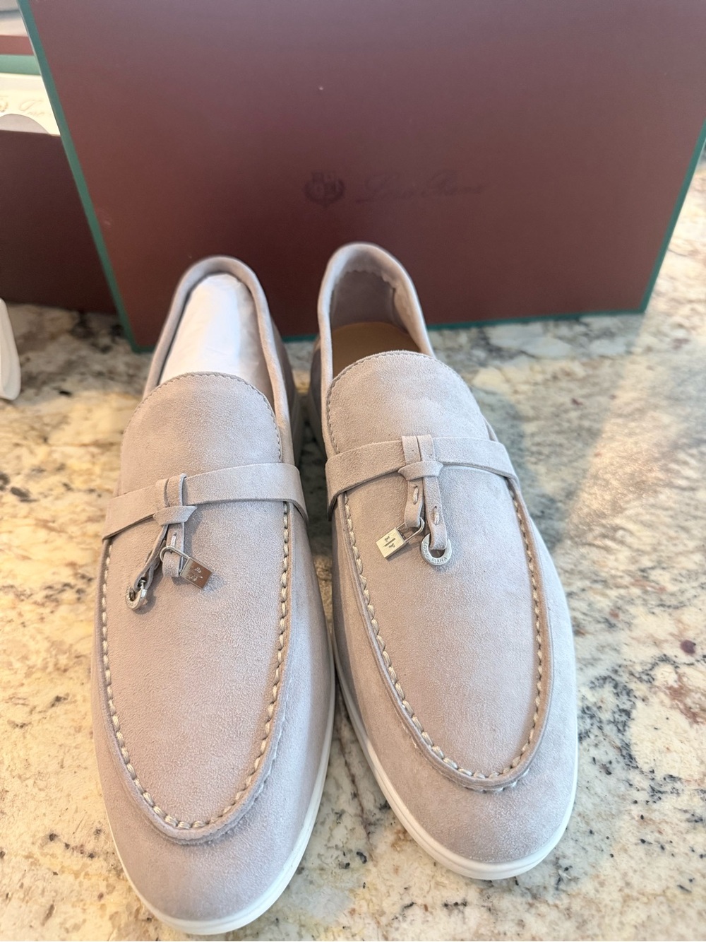 Loro Piana Women’s Suede Slip-On Loafers in Light Taupe